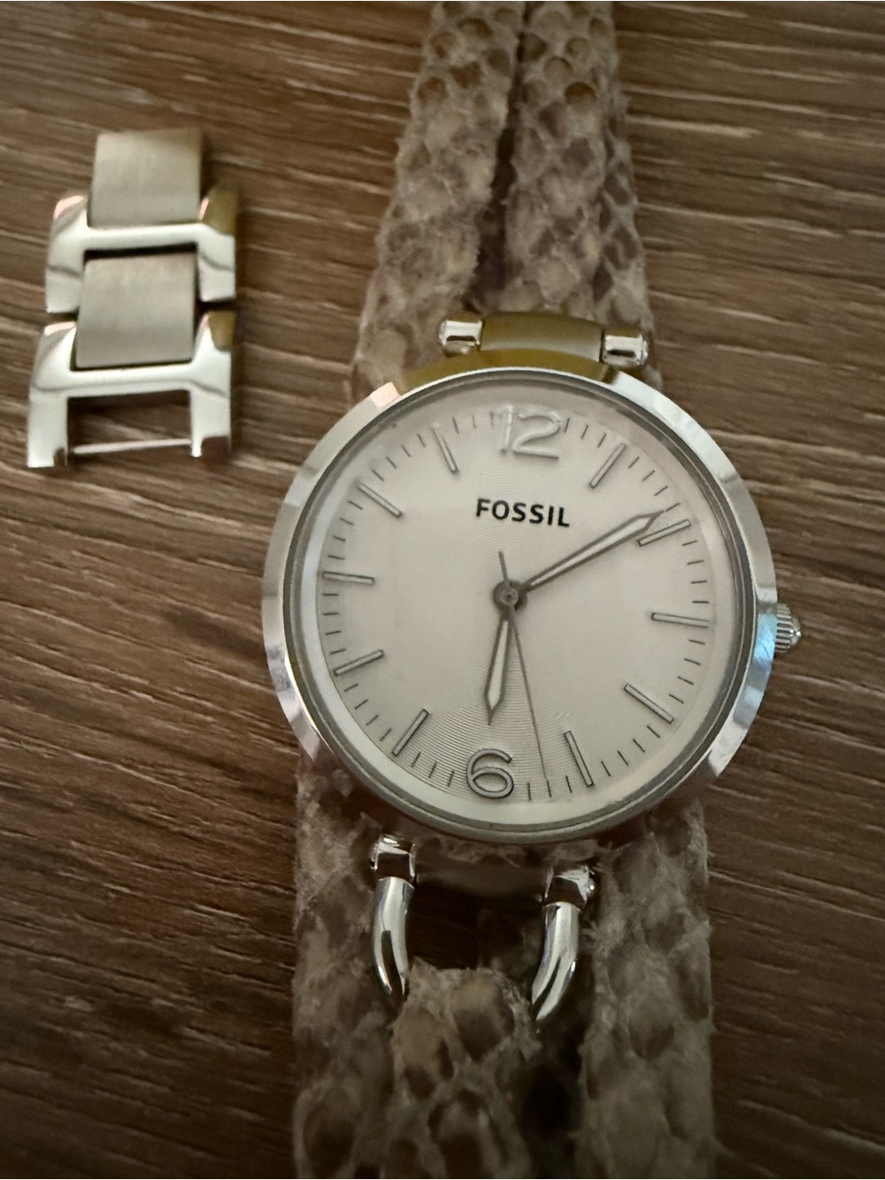 NEW Fossil Women’s Snake-Print Leather Strap Watch in Beige